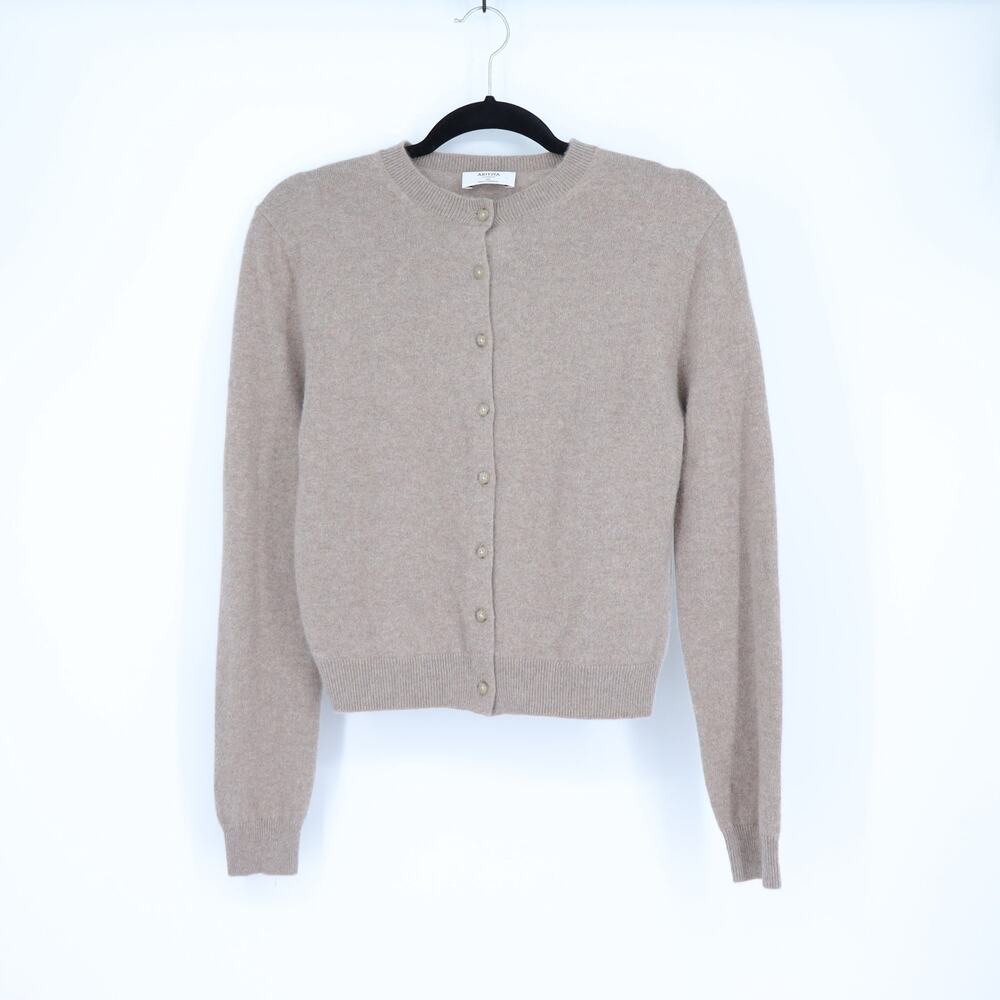 Aritzia Bare 100% Cashmere Noteworthy Cardigan Heathered Nomad Taupe Women's XS